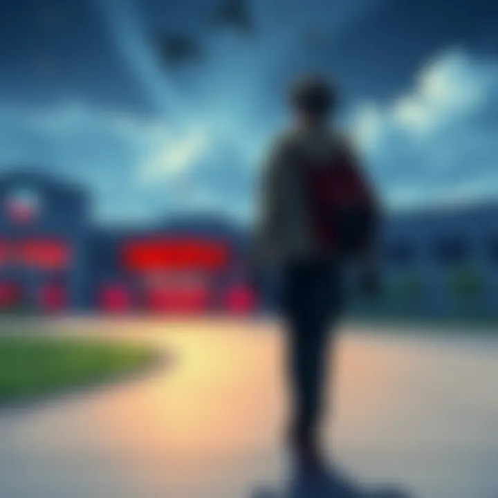 Shinji Leaves NERV Shinji walking away from the NERV headquarters with a determined look, symbolizing his new journey ahead.