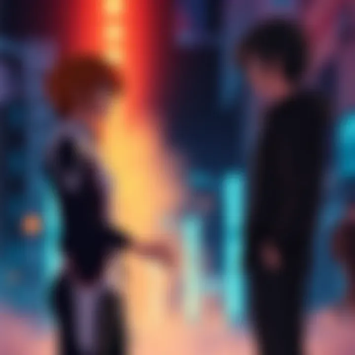 Shinji and Rei in Anime Scene Shinji and Rei standing together, discussing their complex relationship dynamics in a dramatic setting.