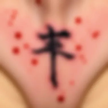 A close-up of a Shinji tattoo on skin adorned with freckles, showcasing the unique design and personal expression of the wearer.