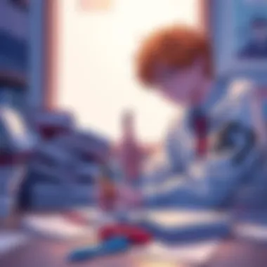 Shinji focused on writing notes about the significance of 67, surrounded by books and papers.