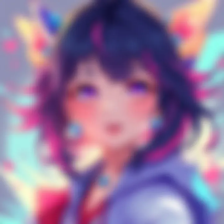 A vibrant artwork showcasing the character Shinobu with colorful elements and emotional expressions