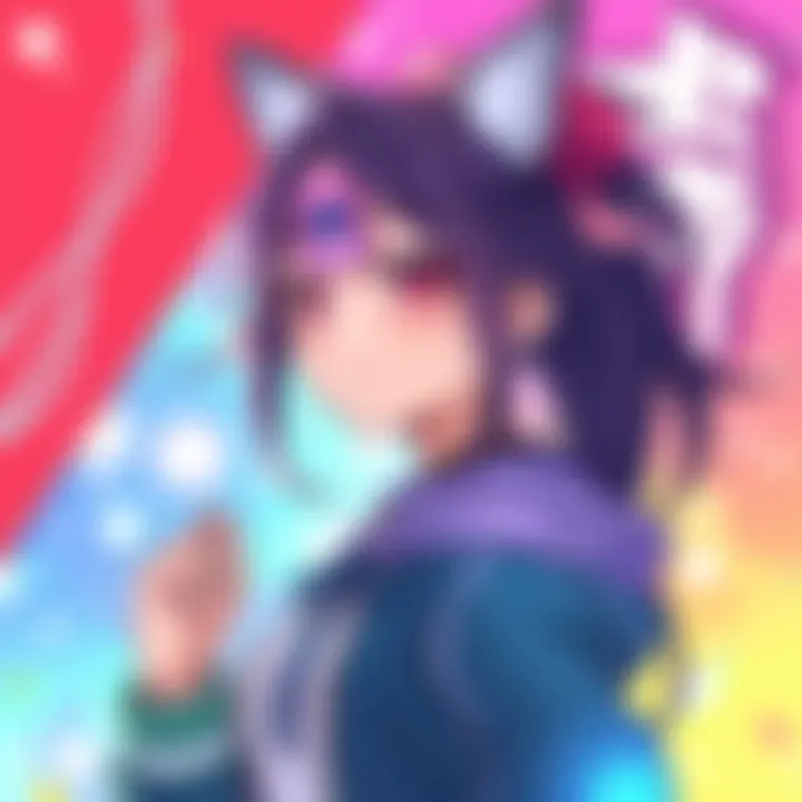 A vibrant illustration of Shiranui Ina, showcasing her unique anime style and lively personality, with colorful backgrounds and expressive features.