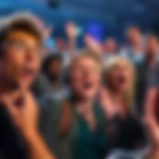 A diverse group of people expressing shock and surprise at unexpected news during a community event.
