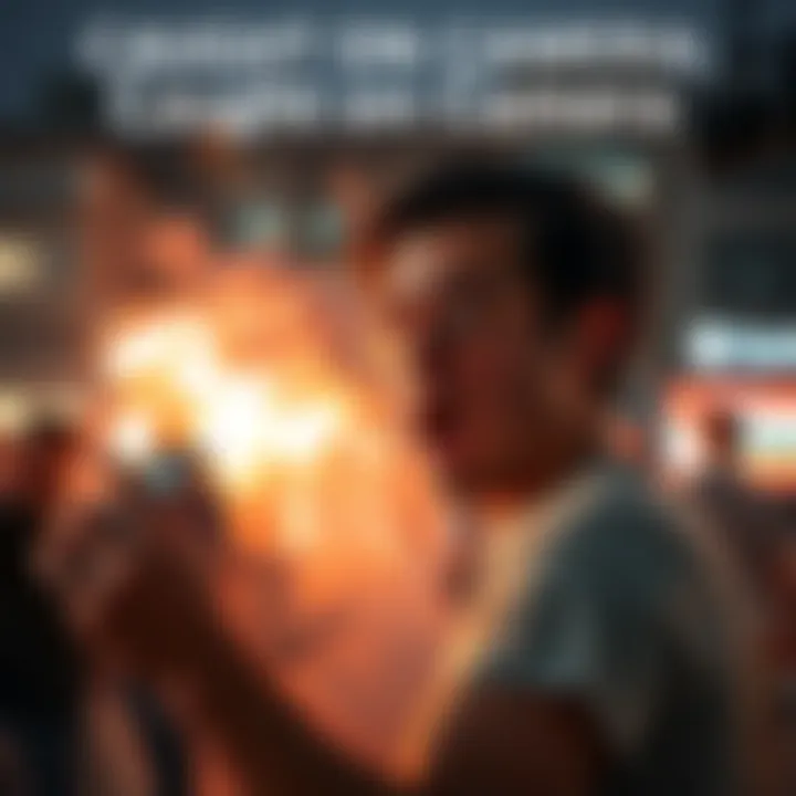 A surprising scene where a person reacts in disbelief to an unexpected event happening in front of them, showcasing shock and amazement.