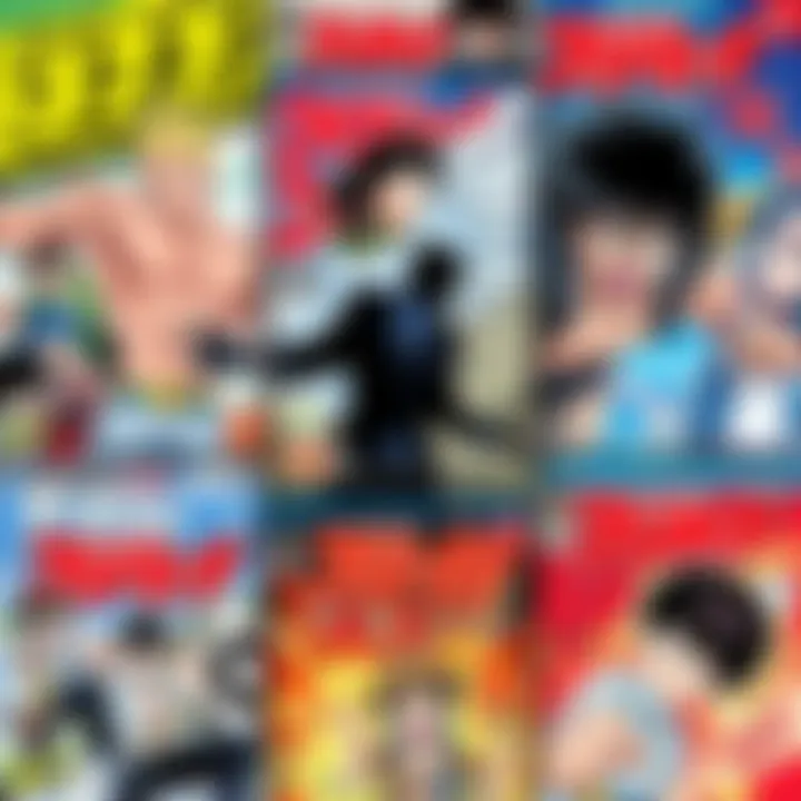Various covers of popular manga from Weekly Shonen Jump featuring action and adventure themes