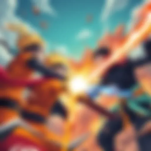 Characters from Naruto, Bleach, and One Piece face off against new generation heroes in an epic battle scene