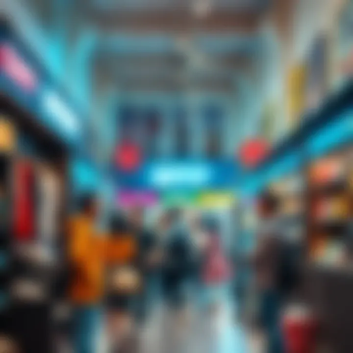 A group of people exploring a lively popup shop filled with various products.