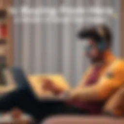 A person contemplating a purchase while looking at product reviews and prices on a laptop in a cozy setting