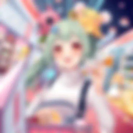Suisei enjoying a vibrant shopping spree with cute toys and treasures around her