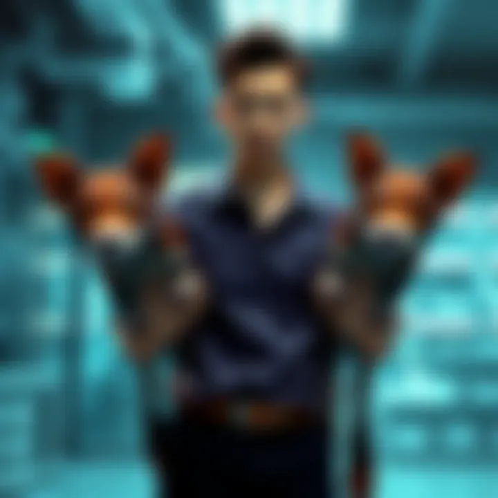 Shou Tucker standing with two chimeras, featuring a mix of human and animal traits, in a laboratory setting.