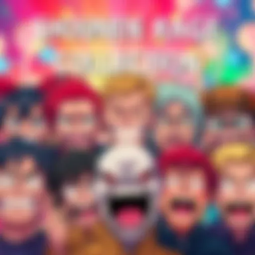 A group of popular Shounen Rage Faces showcasing various emotions and expressions, set against a colorful background.