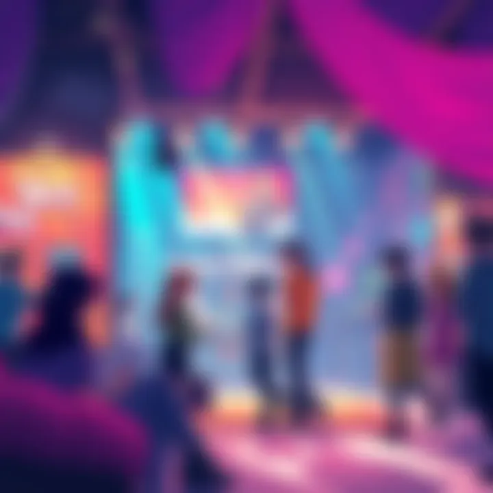 A vibrant scene depicting characters engaged in a thrilling story at The Showcase at Fourteen, showcasing creativity and excitement.