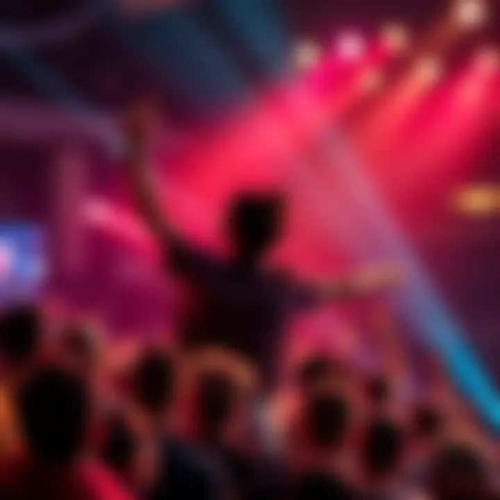 A person performs on stage, confidently showing their skills to an enthusiastic crowd.