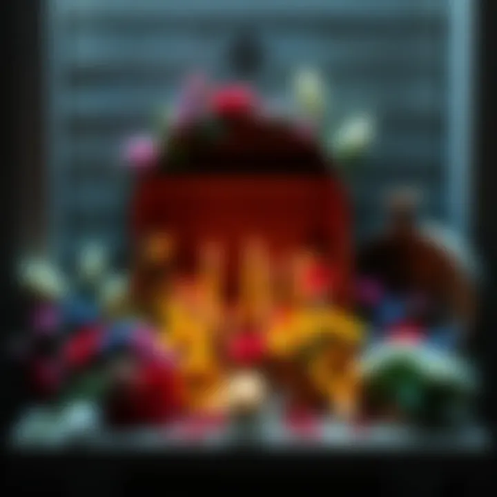 A small shrine adorned with fresh flowers and candles, symbolizing remembrance and connection for many people.