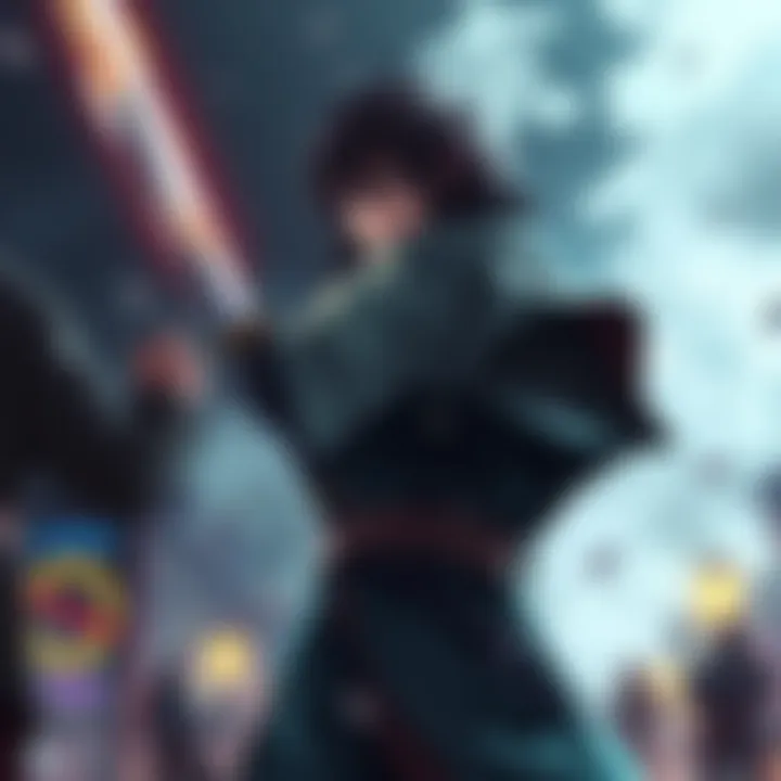 Shunsui stands tall after a fierce fight, showing signs of survival with a determined look on his face, surrounded by a dimly lit battlefield.