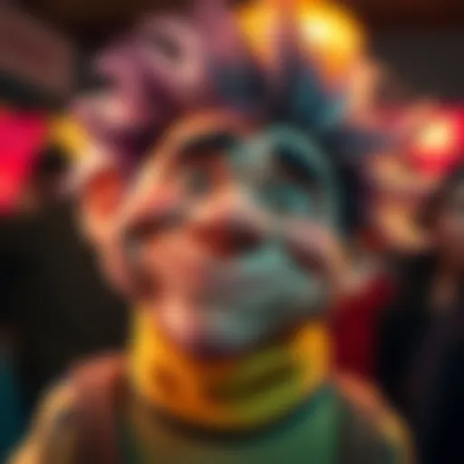 A character with a silly and smug expression, spreading joy and laughter in a low-quality image.