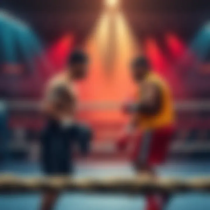 Simon prepares to fight against tough opponents in a boxing ring with an excited crowd around