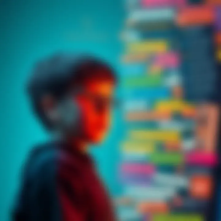 Young Simon's Quirky Search History A colorful collage showing humorous and eclectic online search terms and comments, representing the lively and engaging nature of young Simon's interests.