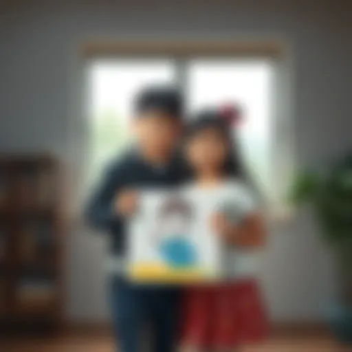 A proud brother stands next to his 10-year-old sister holding her drawing inspired by JJK, showcasing her artistic talent.