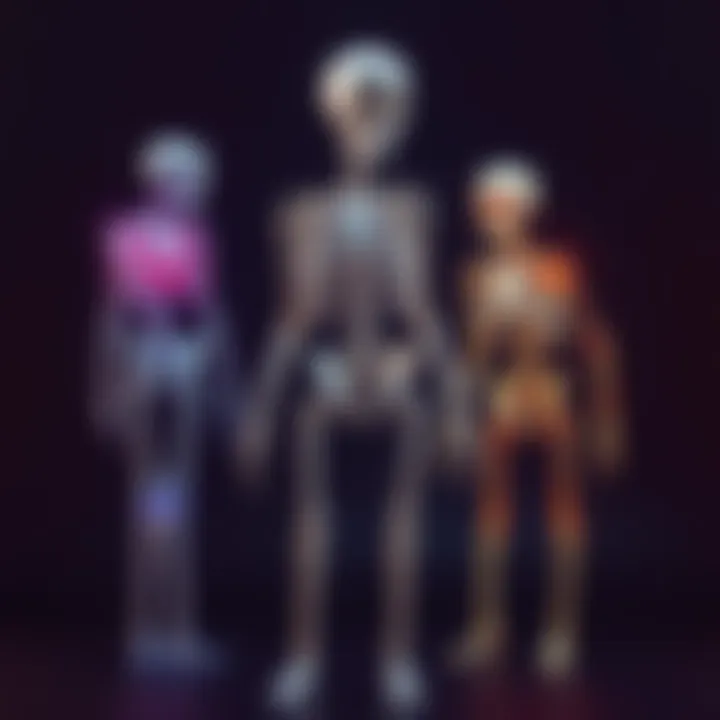 Illustration of a skeleton showcasing different imaginary joint designs for flexibility and strength comparison