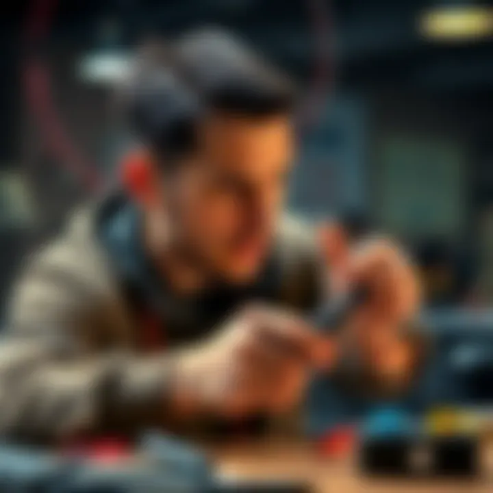 A person practicing a skill, looking focused and determined while using a simple tool or technique to improve quickly.