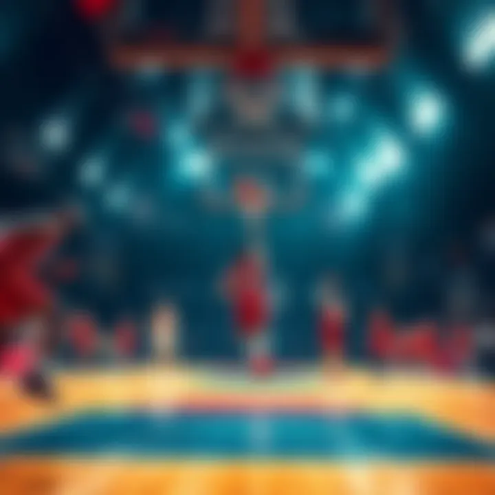 A dynamic basketball game scene from Slam Dunk showing players in action on the court