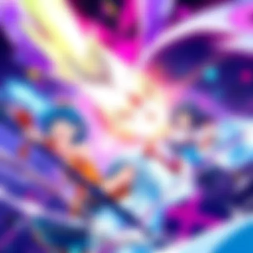 A vibrant scene depicting characters from Slayers Gorgeous engaged in action with magical elements, showcasing the anime's unique art style.