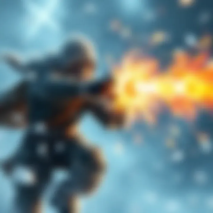 A character creates and controls sleet, launching powerful mid-range attacks on the battlefield, with elements of ice and wind swirling around them.