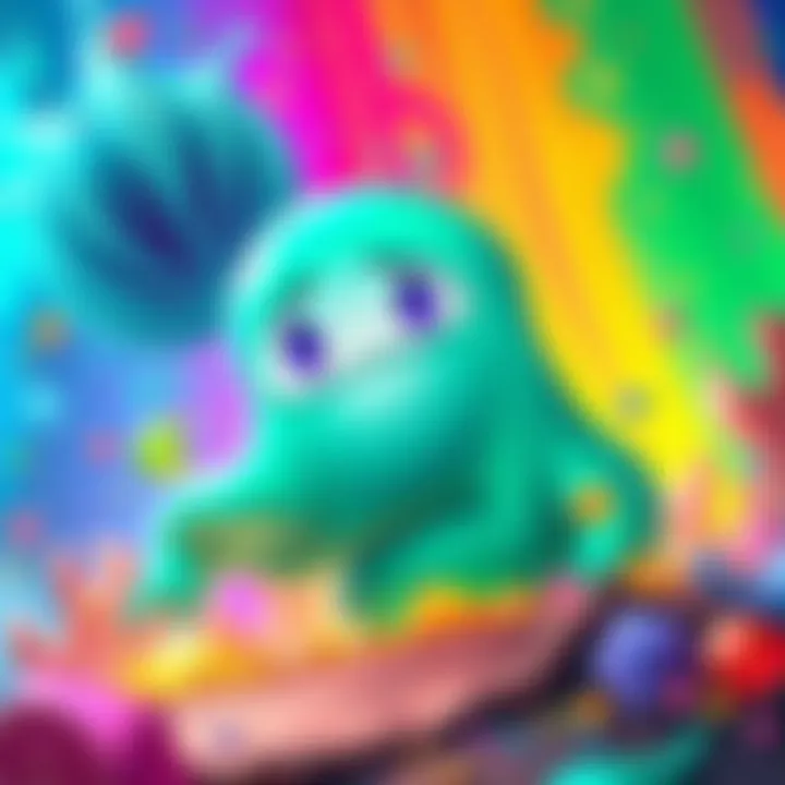 A vibrant fantasy scene featuring the slime character from the anime, set against a colorful backdrop with action elements.