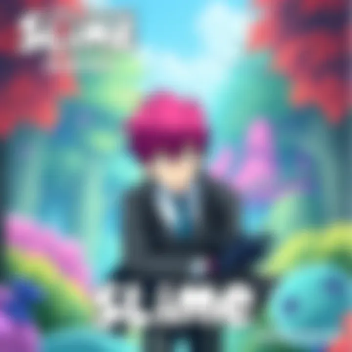 Character from 'I’ve Been Killing Slimes For 300 Years' in a colorful forest setting, celebrating the release of Episode 11 dubbed on Crunchyroll.
