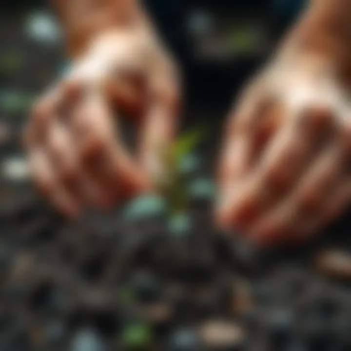 A close-up of hands planting a small seedling in soil, symbolizing the impact of small actions on life