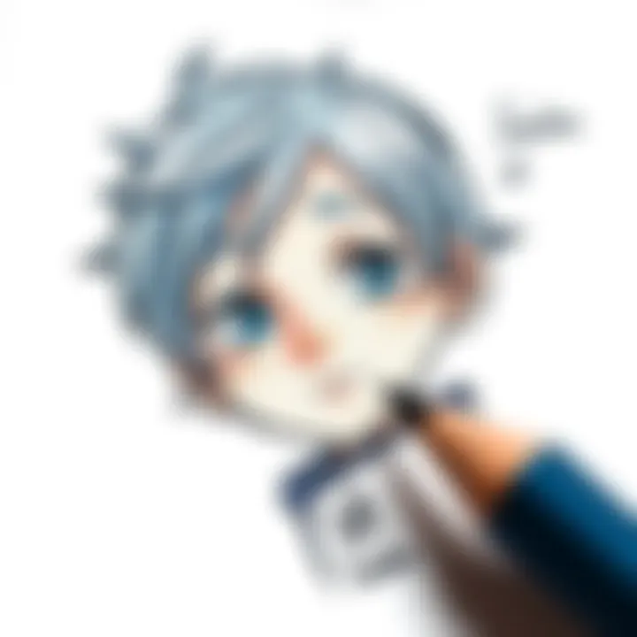 A close-up of a small drawing featuring a character named Sasha, showcasing the artist's unique style and details.