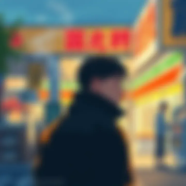 A figure smoking a cigarette behind a supermarket, surrounded by everyday scenery.