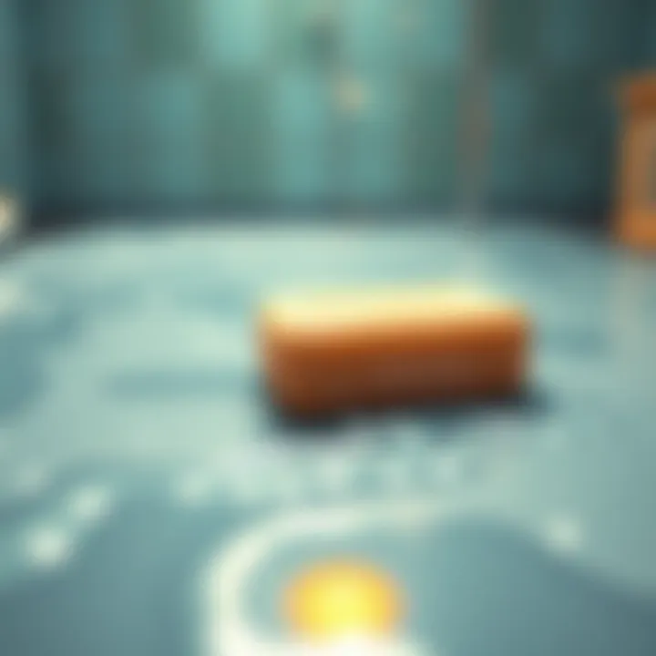 A bar of soap lying on a wet bathroom floor, illustrating a slip hazard