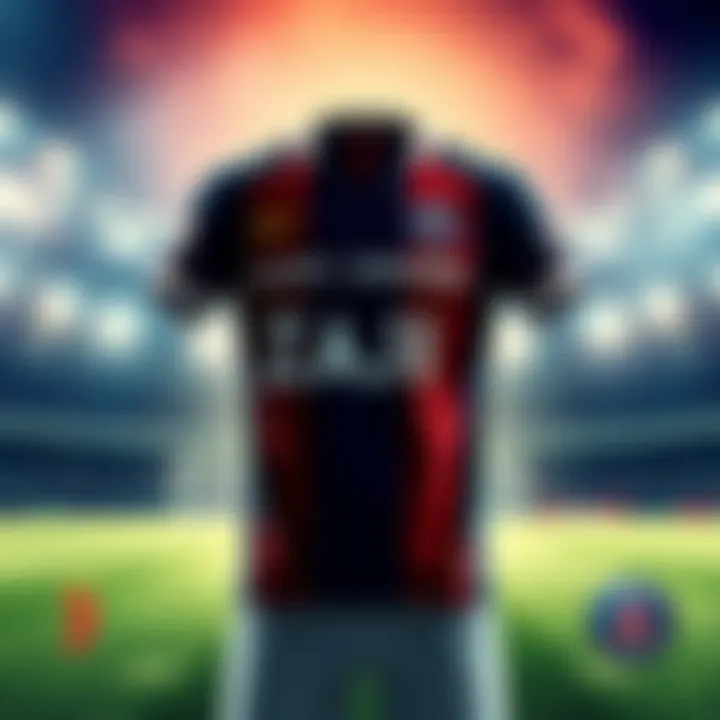 A soccer jersey featuring the names of notable teams, including Zaint Germain and Paris Saint Germain, with a background of a soccer field