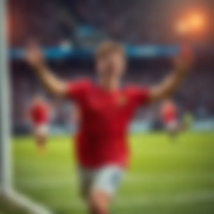 A young soccer player joyfully celebrates after scoring a funny goal, showcasing a comedic moment during a U20 match.