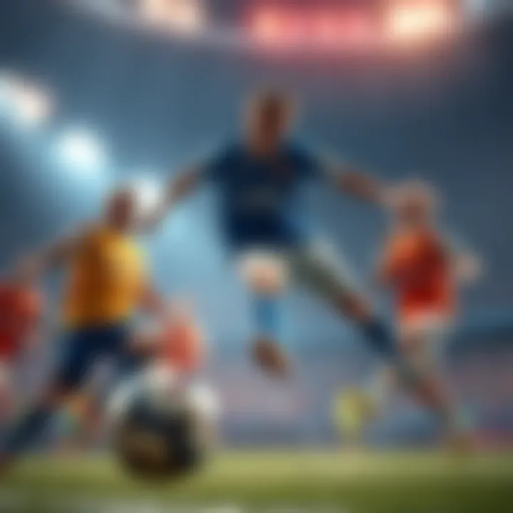 A group of soccer players executing creative moves on the field, demonstrating their skill and teamwork in an exciting game setting.