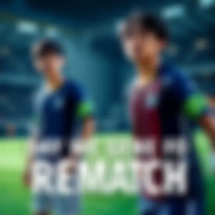 Two soccer players in jerseys looking determined on the field, preparing for a rematch against Inashiro.