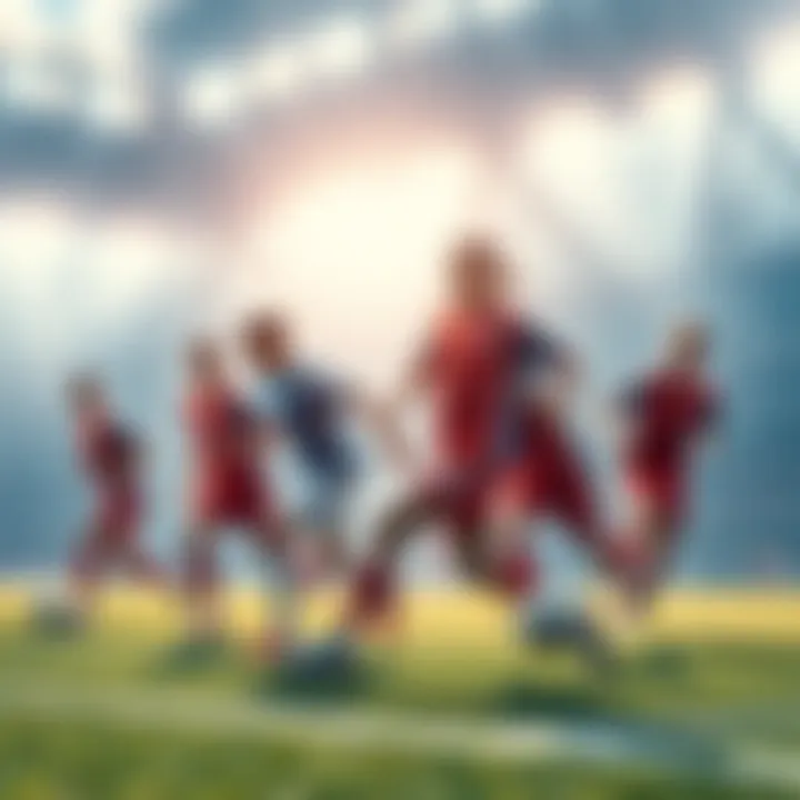 A soccer team of eleven players on the field, showcasing teamwork in a lively game.