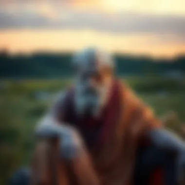 Socrates in contemplation A thoughtful Socrates sitting alone, reflecting on life and philosophy, surrounded by nature.