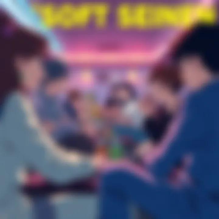 A group of anime fans chatting and sharing opinions about the term 'soft seinen' in a relaxed setting