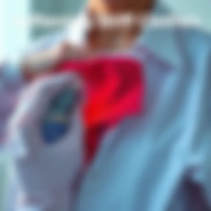 A person applying a fabric softener to a stiff clothing item, illustrating tips for enhancing garment comfort.