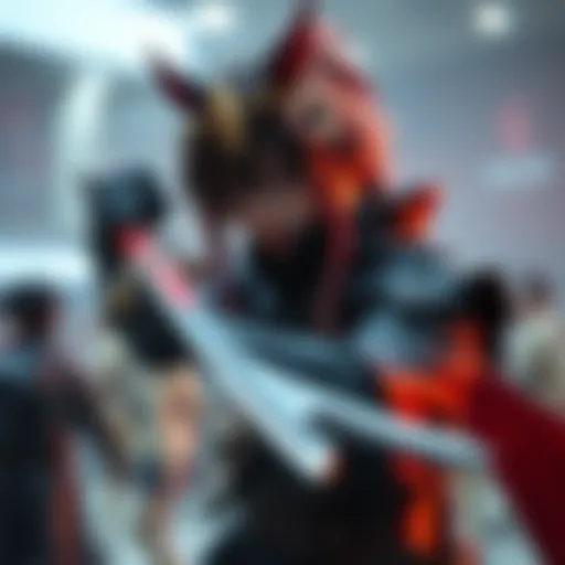 A person in a detailed Soifon cosplay with a dark outfit, wielding a sword, showcasing impressive craftsmanship and creativity.