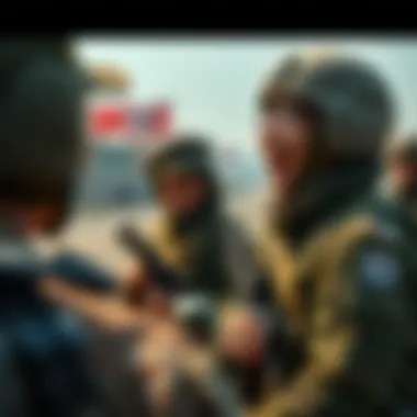 Soldier Laughing at DMZ A soldier at the DMZ shares a light moment, illustrating the use of humor in a tense environment