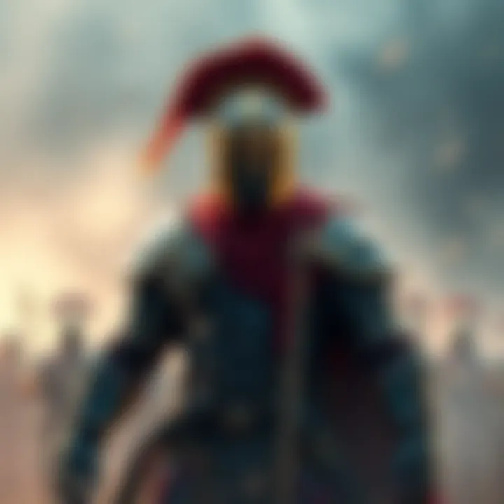 A soldier in armor, representing either Souther or Raoh, stands ready for battle, showcasing distinct colors and crest.
