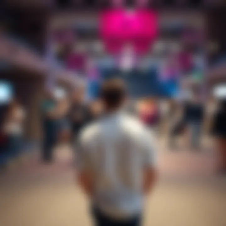 A person standing alone at an event, looking confident and open to meeting new people.