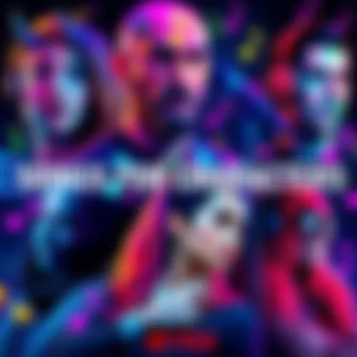 A colorful collage of music notes and iconic characters from various media, representing their unique vibes.