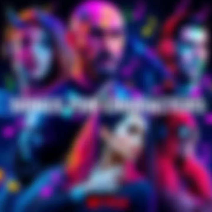 A colorful collage of music notes and iconic characters from various media, representing their unique vibes.
