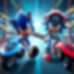 Sonic vs. Makoto Showdown Sonic the Hedgehog racing against Makoto from Sega, showcasing their unique abilities and styles in a competitive setting.