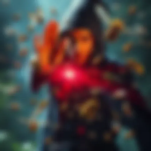 A sorcerer manipulates a swarm of colorful insects hovering around him, showcasing various insect species and their movement.